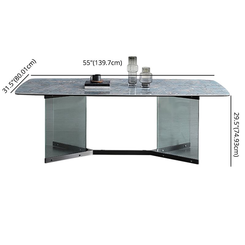 Blau Rechteck Sintered Stone Esstisch für 4/6 mit Glasbasis -Ess -Set für Restaurant