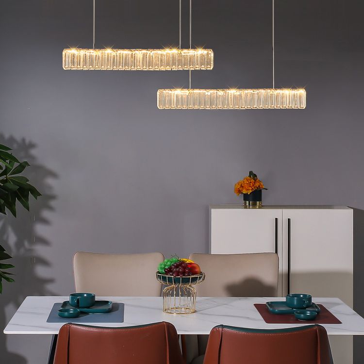Moderne Kücheninselbeleuchtung linearer Kristall 2 leichte Kronleuchterleuchten