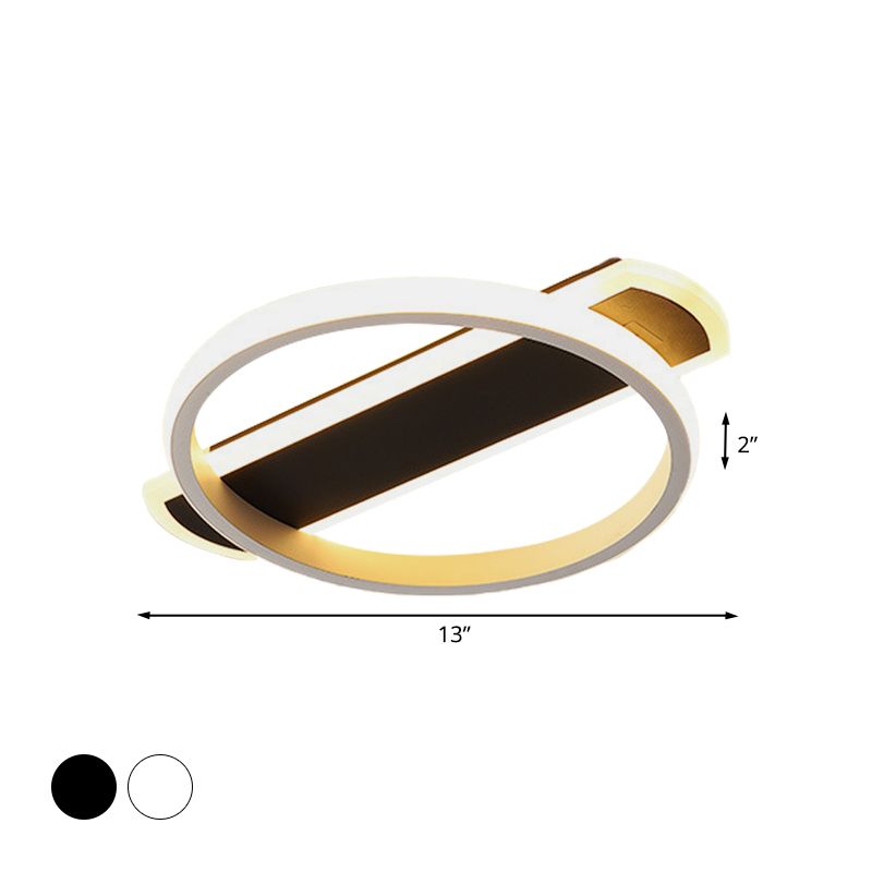 Black/White Ring Flush Mount Minimalist LED Acrylic Ceiling Light with Arc Rectangular Canopy in Warm/White Light