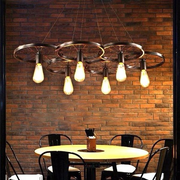Wheel Multi Lights Chandelier Light Fixture Industrial Metal Island Pendants