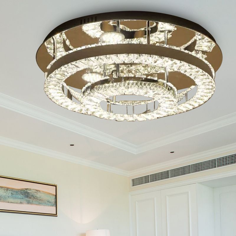 Lámpara empotrada de anillo LED, iluminación empotrada de cristal cromado de estilo moderno para dormitorio, 21,5 "/31,5" de ancho