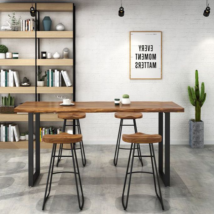 Indoor Rectangle Sled Bistro Accent Dining Table Wood Modern Cocktail Bar Table in Brown