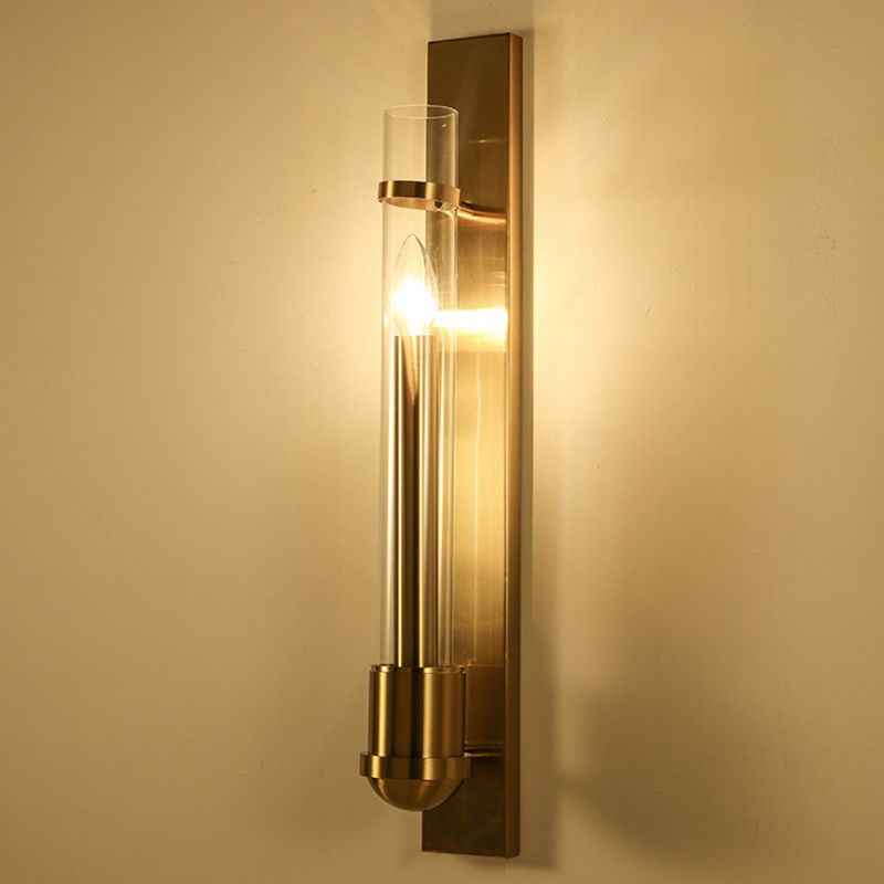 Tubular Clear Glass Wall Lighting Modernism 1 Bulb Gold Sconce Lamp Fixture for Bedroom