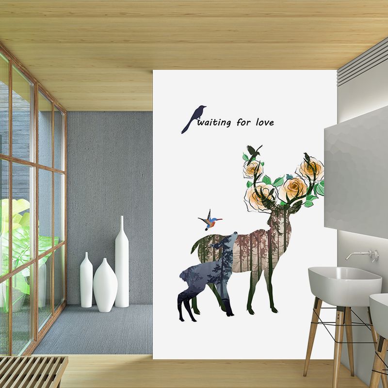 Modern Art Deers Wall Mural Brown Animal Wall Covering for Bedroom, Size Optional