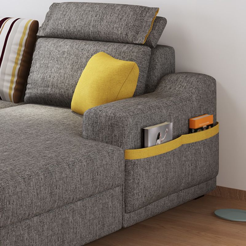 Square Arm Light-grey Cushion Back Modern Living Room Storage Sofa