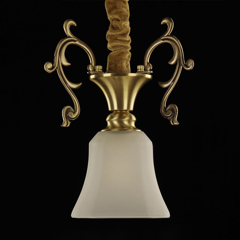 Brass 1 Head Hanging Lighting Colonial White Frosted Glass Bowl/Dome/Trapezoid Ceiling Suspension Lamp for Porch