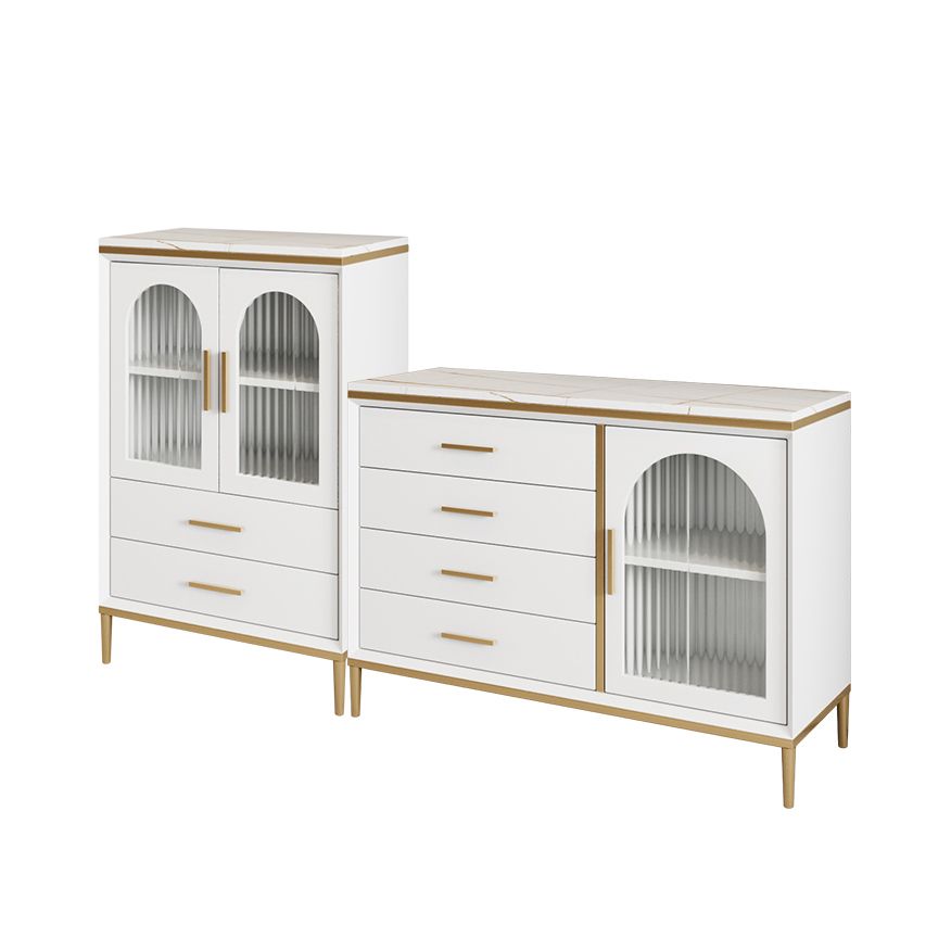 Glam Style Cupboard Artificial Wood Frame and Glass Door Kitchen Sideboard for Dining Room