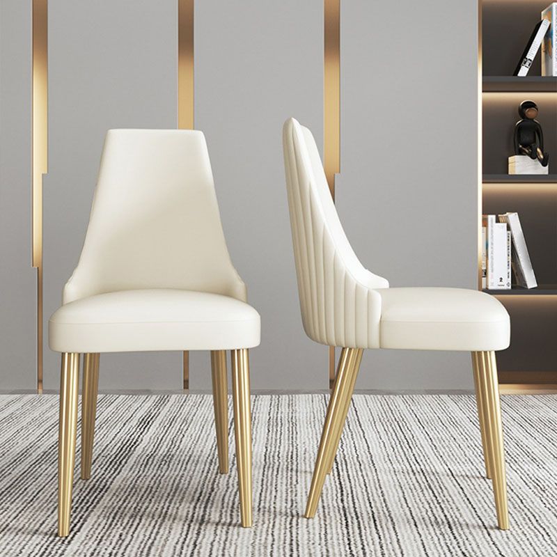Scandinavian Armless Solid Back Chair for Home Leather Dining Side Chair