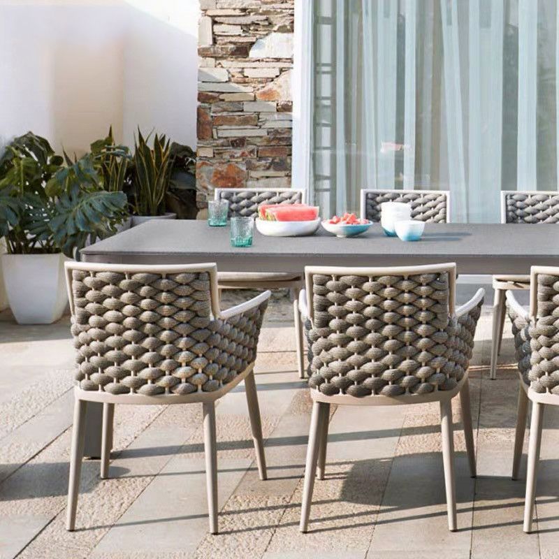 Industrial Style Stone Table Set Metal 1/3/7 Pieces Dining Set for Outdoor