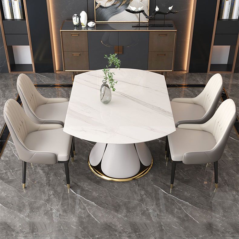 Glam Leather Dinette Set 1/2/5/7 Pieces Scalable Dining Table Set with Sintered Stone Top