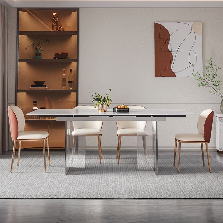 Industrial Sintered Stone Dining Table Rectangle Table with Acrylic Double Pedestal