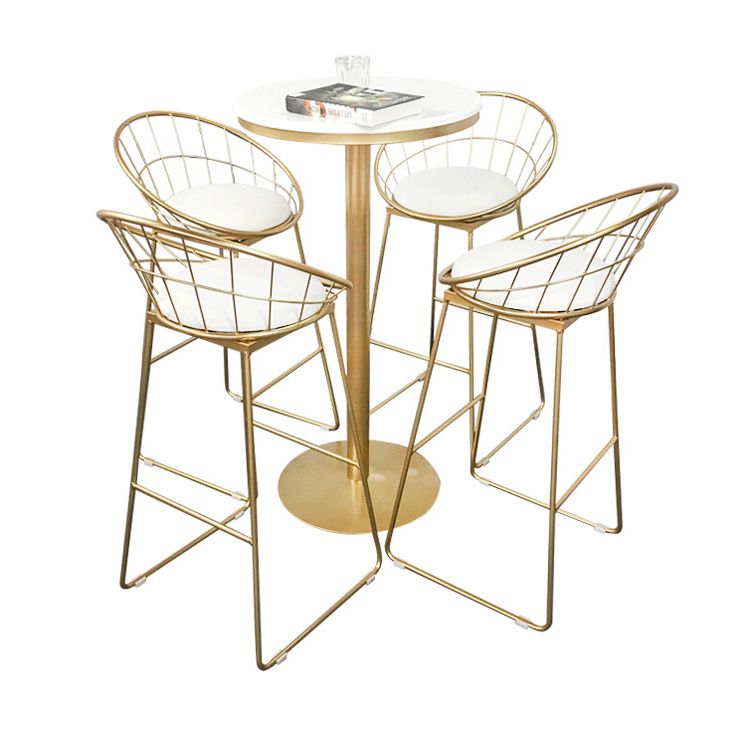 Contemporary Round Pub Table Set with Metal Stools 1/3/5 Pieces Pine Wood Top Bar Set