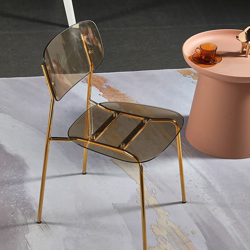 Industrial Armless Dining Chair Plastic Open Back Side Chair with Metal Base