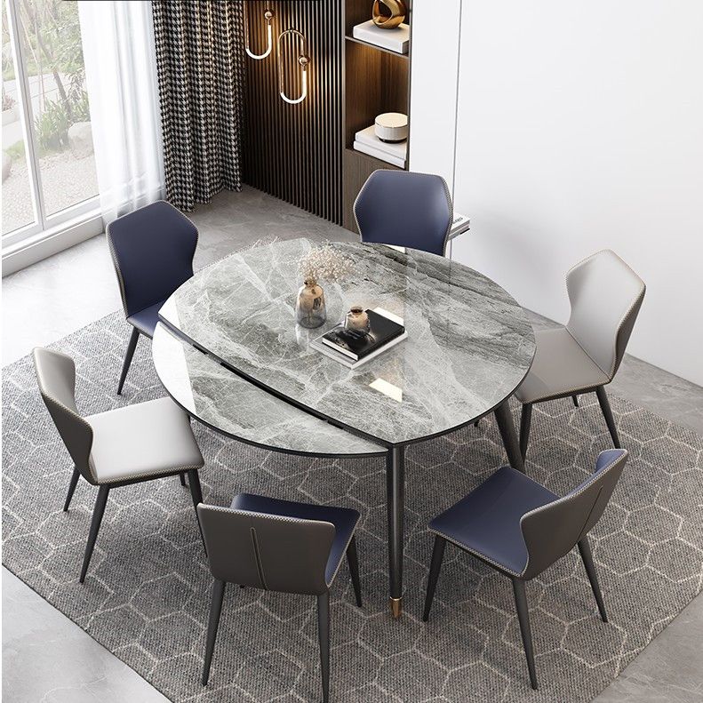 Eigentijdse uitschuifbare gesinterde stenen tafel, ronde vorm, standaard eettafel voor keuken