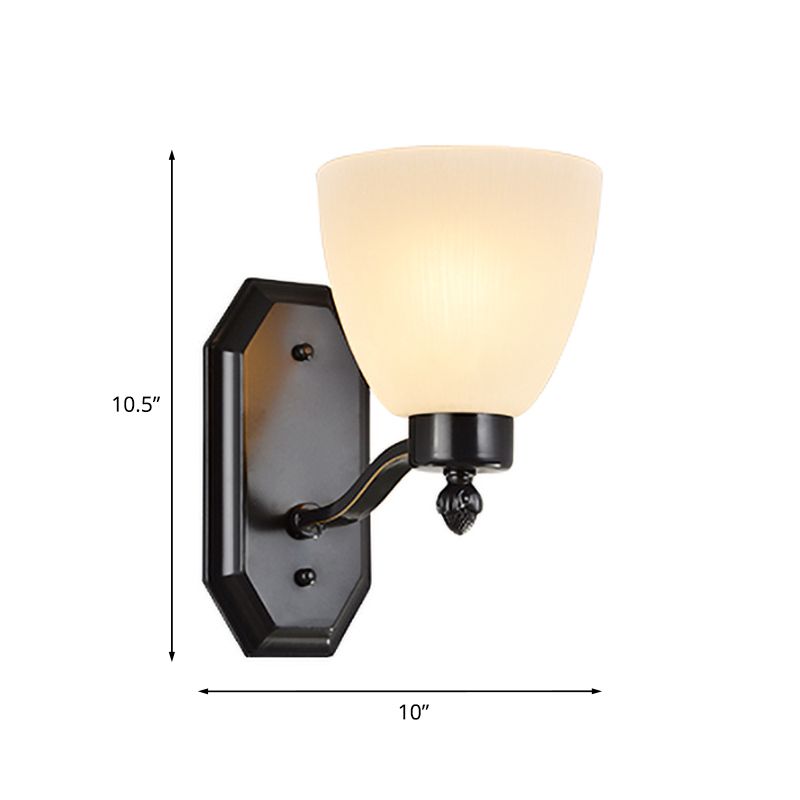 Bud Living Room Wall Light Traditional Ivory Glass 1/2-Bulb Black Wall Sconce Lighting Fixture