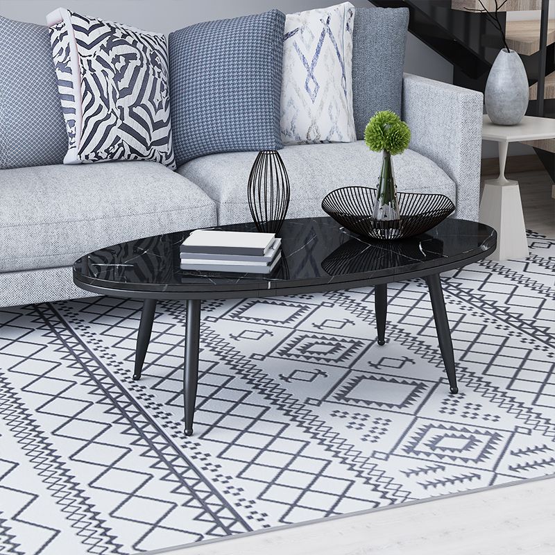 Oval Stone Top Coffee Table with 4 Metal Legs Single Coffee Table