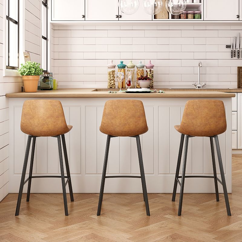 Nordic Black Iron Barstool Low Back Indoor Tall Stool with Distressed Leather Seat