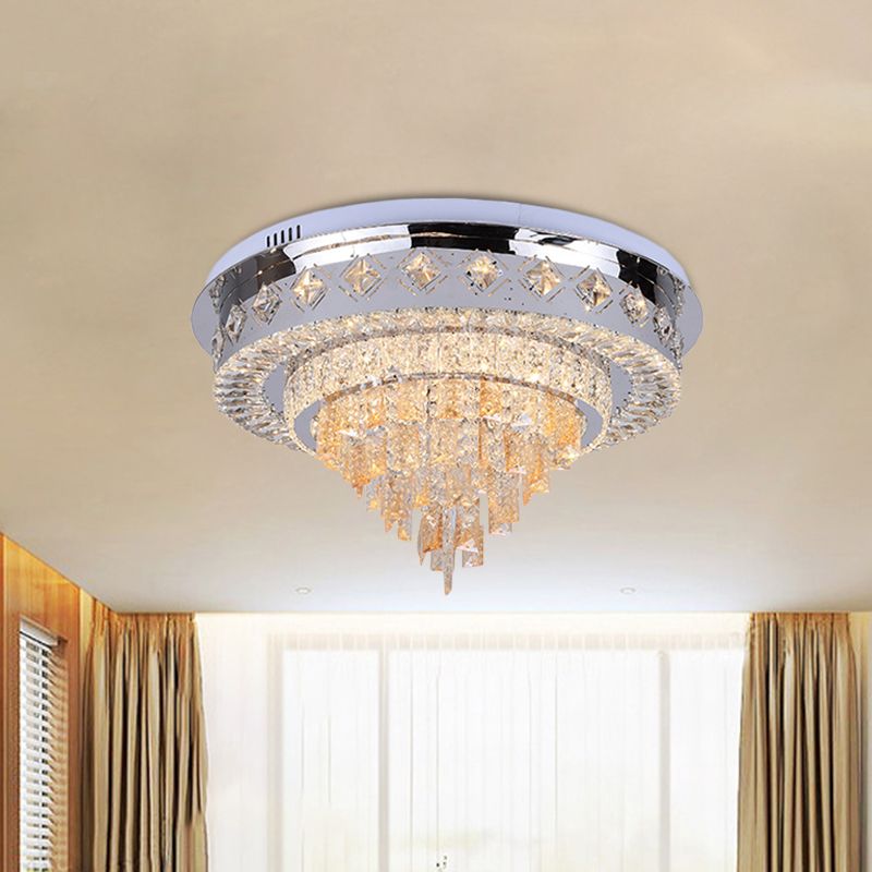 LED Flush Ceiling Light Modern Layers Crystal Flush Mount Recessed Lighting in Chrome