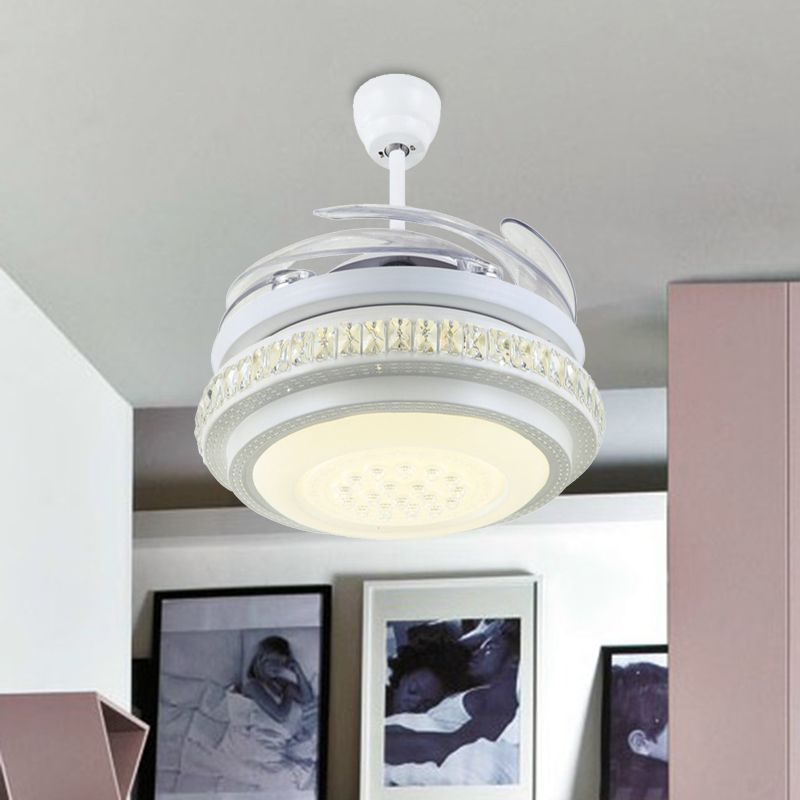 Salon rond suspendu la lampe à fans simple blanc métallique blanc 42 "W LED MONT MONT LED avec mur / télécommande, 4 lames
