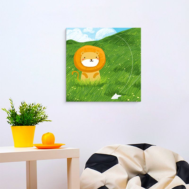 Toile imprimée d'art mural d'animaux de dessin animé, décoration murale texturée de couleur douce pour chambre de bébé