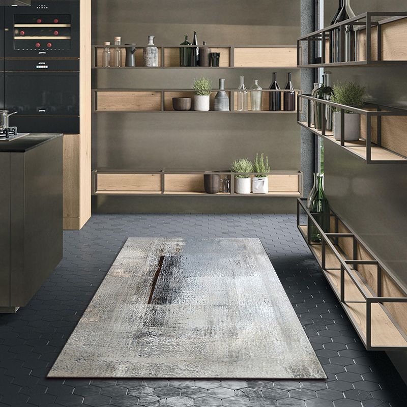 Grey and Khaki Contemporary Rug Polyester Abstract Rug Washable Non-Slip Backing Carpet for Living Room