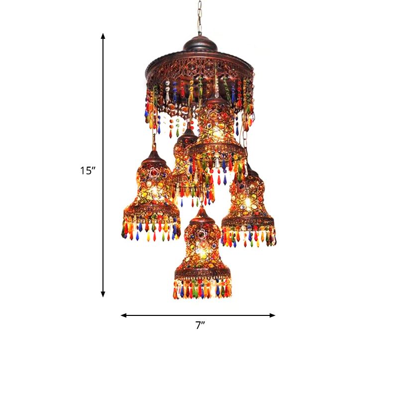 Metal Copper Ceiling Chandelier Curved 5 Bulbs Art Deco Down Lighting Pendant for Bedroom