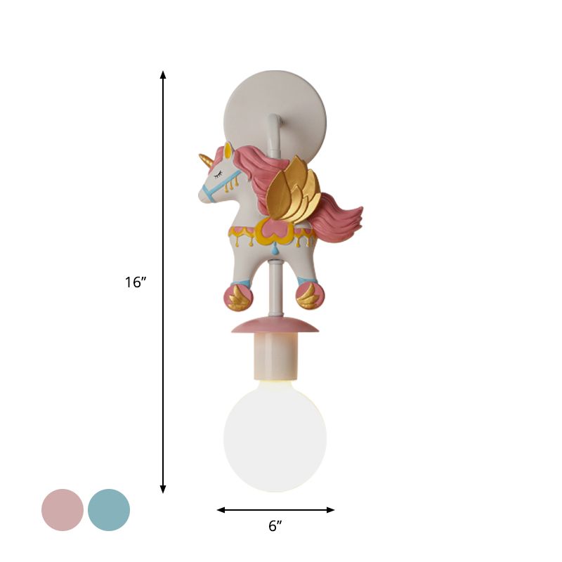 Rainbow Unicorn Wall Lighting Kids Resin 1 Bulb Pink/Blue Wall Light Fixture with Globe Glass Shade