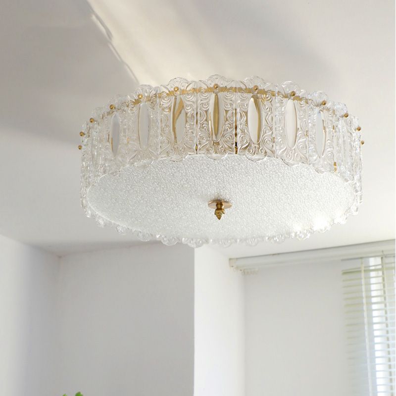 Lampe de plafond de forme ronde Mount à chasse d'eau en fer moderne avec abat-jour en verre pour le salon