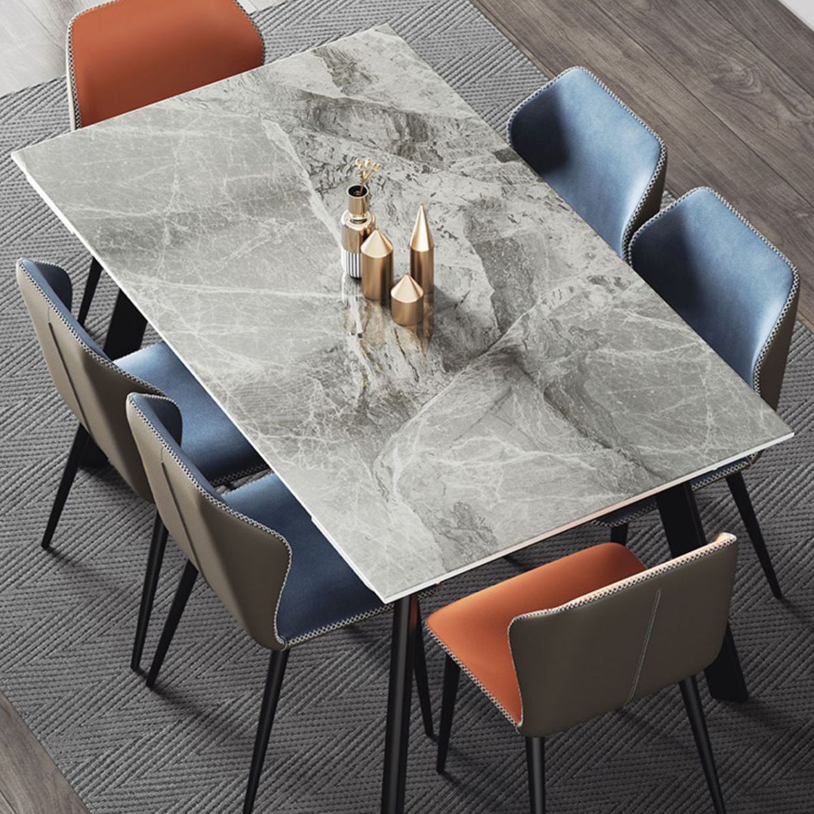 Sintered Stone Modern Dining Table Rectangle Extendable Table with 4 Legs