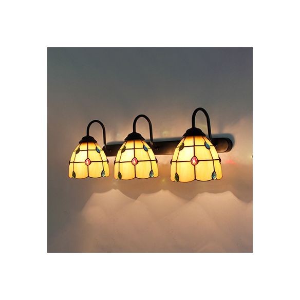 3 Heads Dome Sconce Light Fixture Tiffany Beige/Blue/Clear Glass Wall Mount Light Fixture with Agate Decoration