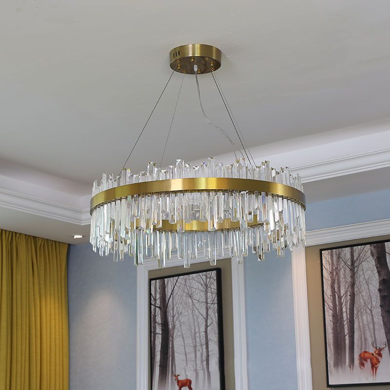 Runde Form hängende Lichter moderner Kristallmetallkronleuchter in Gold für Wohnzimmer
