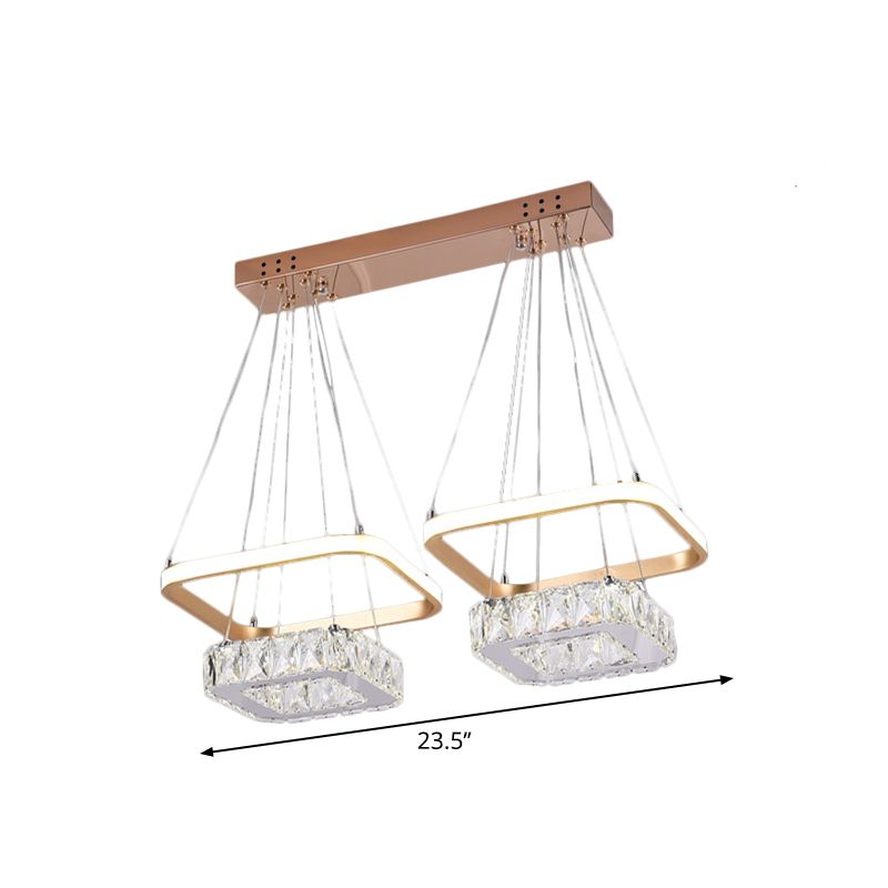 Squared Clear Crystal Chandelier Lamp Contemporary LED Stainless-Steel Pendant Light Fixture with Metal Frame