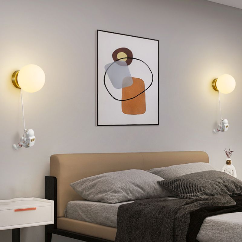 Ball Shade 1 - Light Wall Light Kids Style Iron and Glass Wall Fixture with Resin Accents