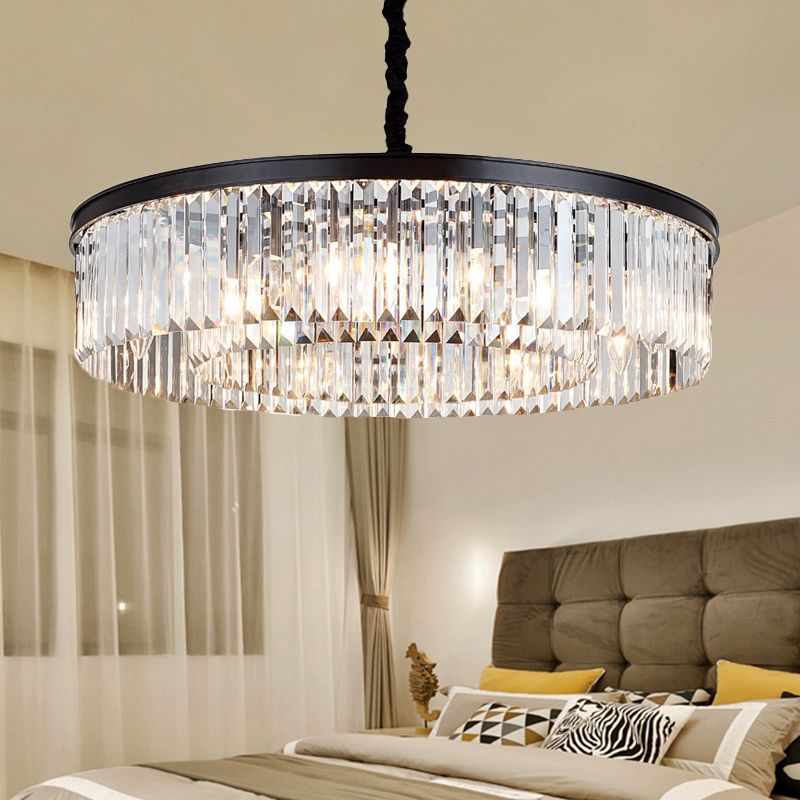 16 "/23,5" /31,5 "Dia lampadario a cristallo rotondo moderno moderno luce a filo nero a filo nero