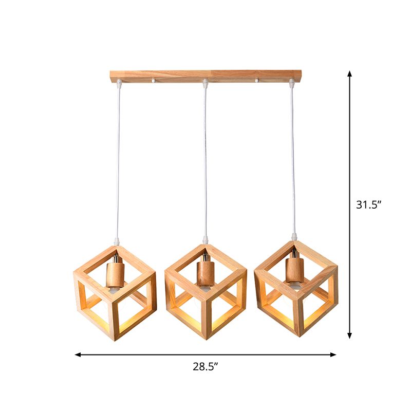 Geometric Dining Room Multi Ceiling Light Wood 3 Bulbs Minimalist Hanging Pendant Light