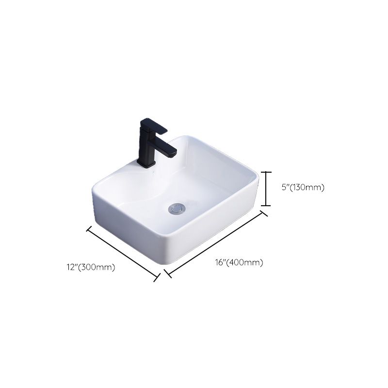 Modern Bathroom Sink Ceramic Rectangular White with Single Faucet Hole Vessel Sink
