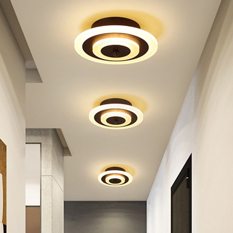 White/Coffee LED Corridor Flush Ceiling Lamp Simple Acrylic Round/Square Flushmount Lighting in Warm/White/Natural Light