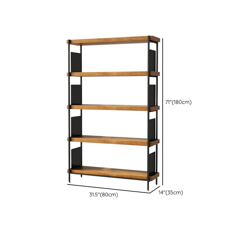 Contemporary Metal Open Back Bookshelf Solid Wood Bookcase for Office