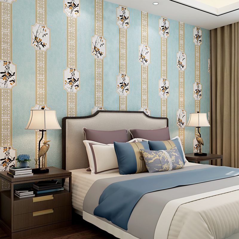 Chinoiserie Floral Print Wallpaper Pastel Color Washable Wall Covering for Bedroom