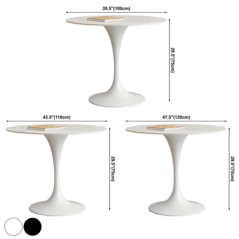Eigentijdse eettafel van gesinterd steen met ronde vorm, keukeneettafel met tulponderstel