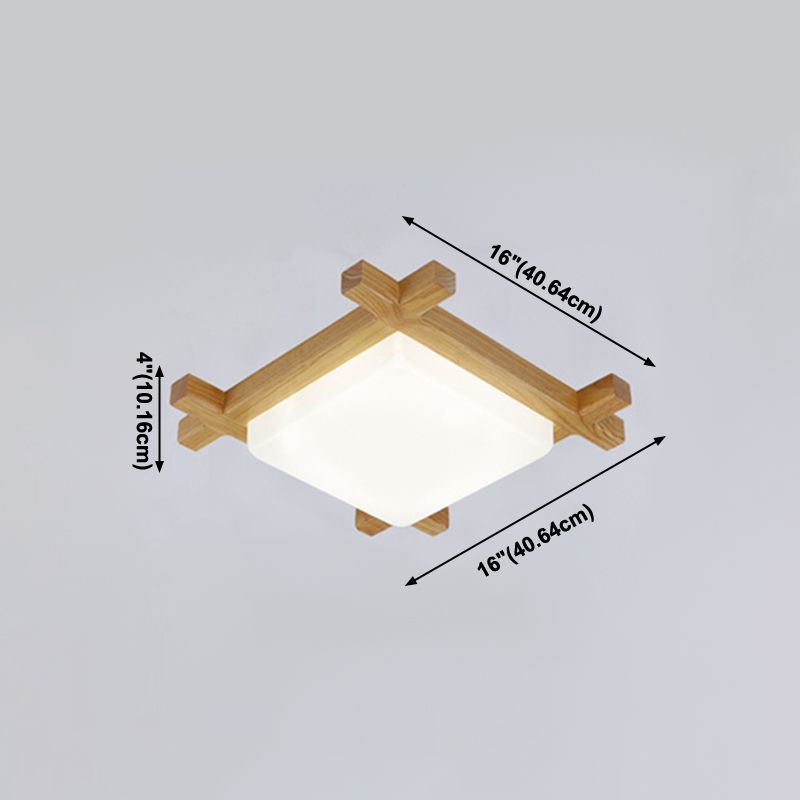 Modern Minimalist LED Ceiling Fixture Wooden Square Flush Mount with Acrylic Shade