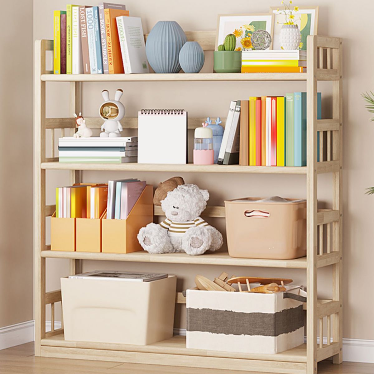 Pine Natural Chest Contemporary Rectangle Accent Chest with Shelves