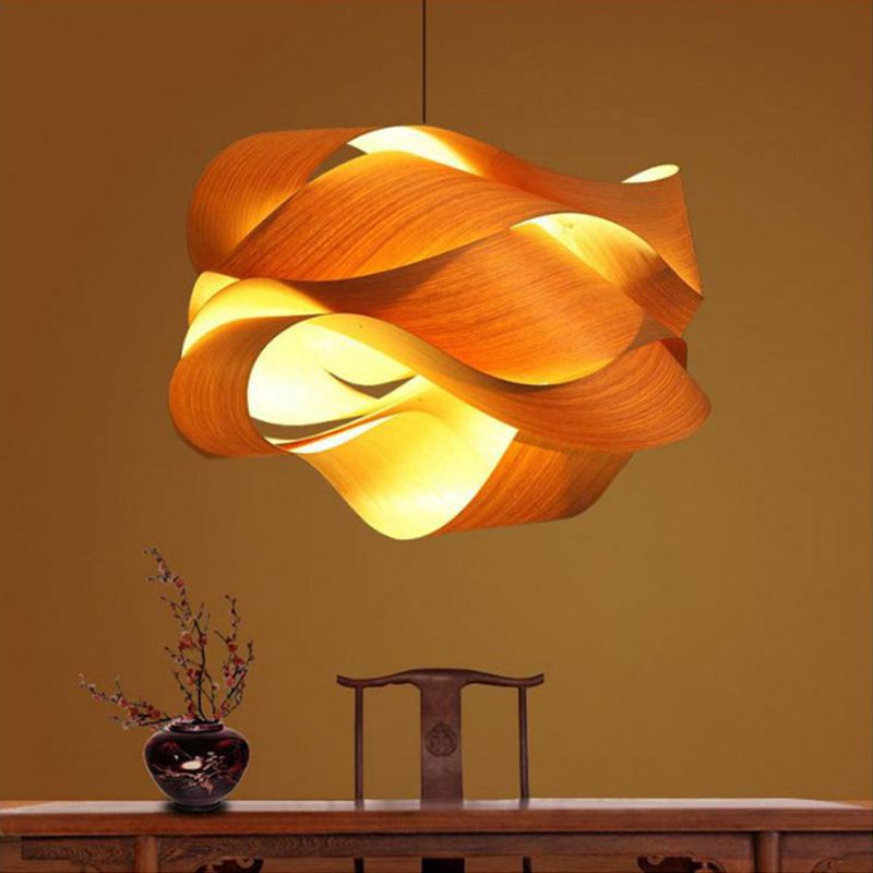 18"/23.5" Wide Twist Pendant Lamp Contemporary Wooden 1 Light Living Room Hanging Light in Beige