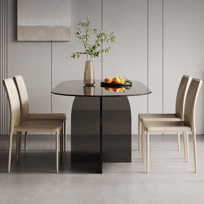 Modern Transparent Gray Glass Desktop Ellipse Dining Table for Dining Room