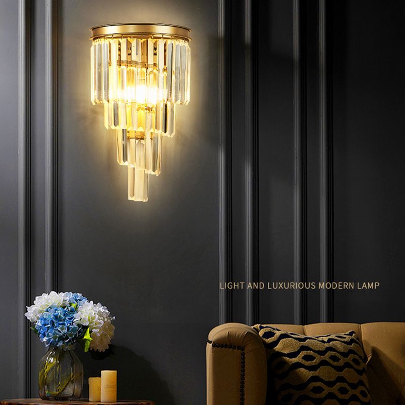 Postmodern Style Crystal Wall Light Layered Wall Sconce for Living Room