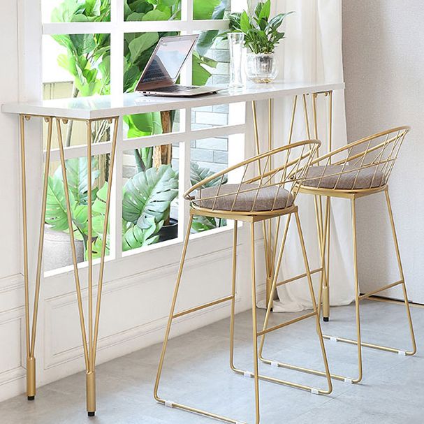 Glam White Wood Counter Table with Rectangle Table Top Gold Legs Table - 42" H