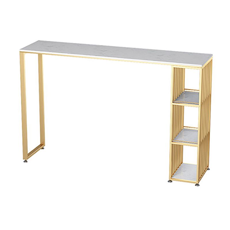 Glam Rectangle Faux Marble Pub Bar Table Double Pedestal Bar Dining Table with 3-Shelf
