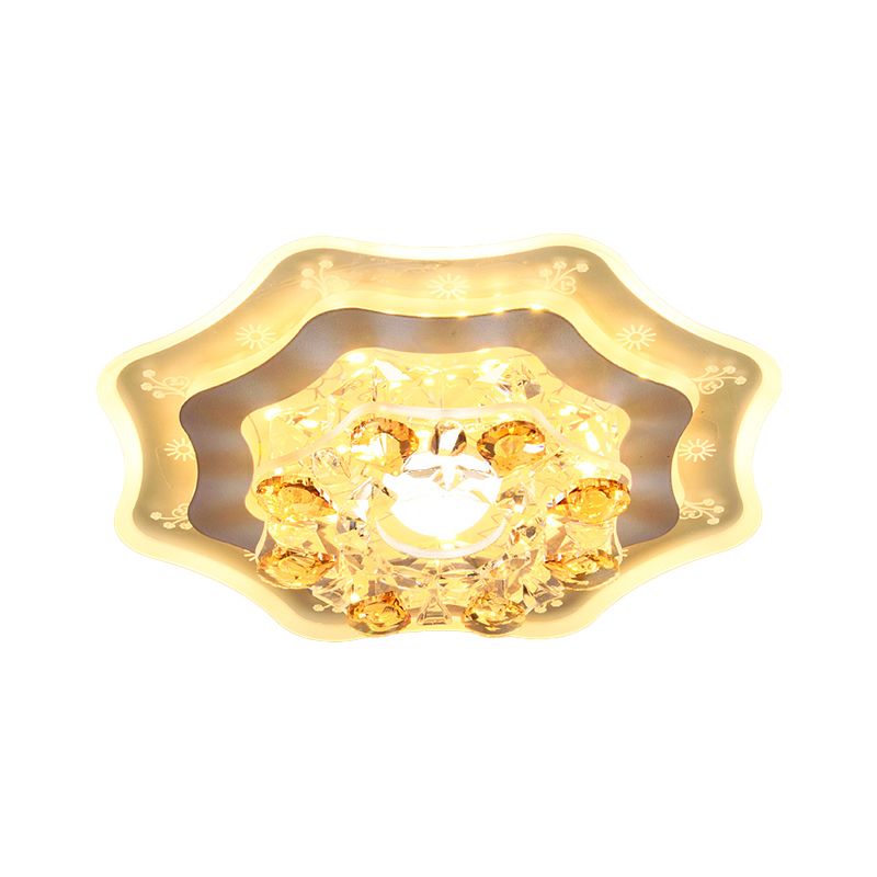 LED Hallway Flush Mount Light Modernism Chrome Ceiling Flush with Bloom Faceted Crystal Shade