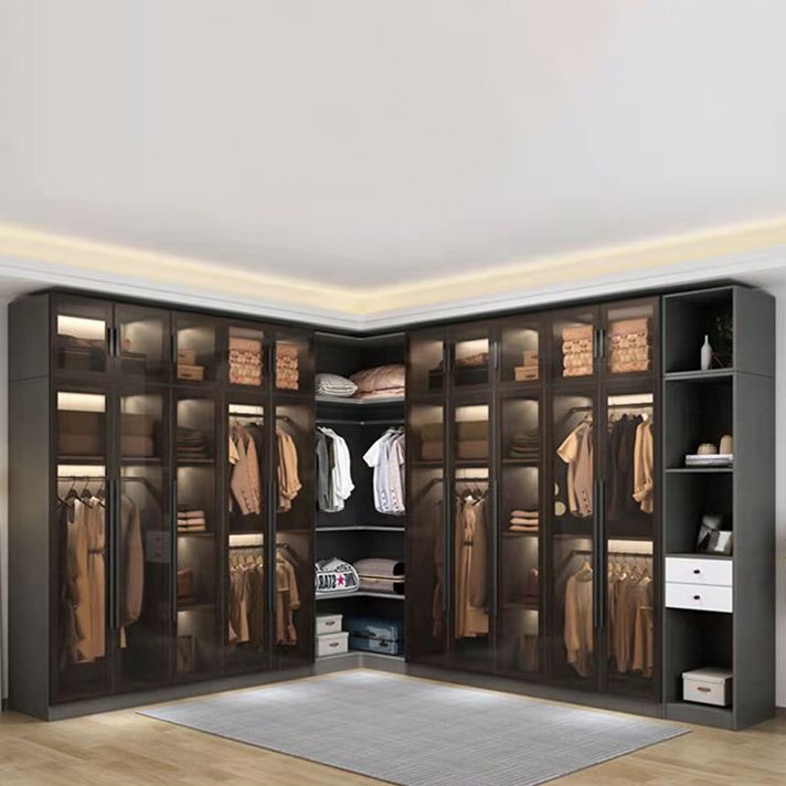Modern Wardrobe Armoire Wood and Glass Wardrobe Closet for Home