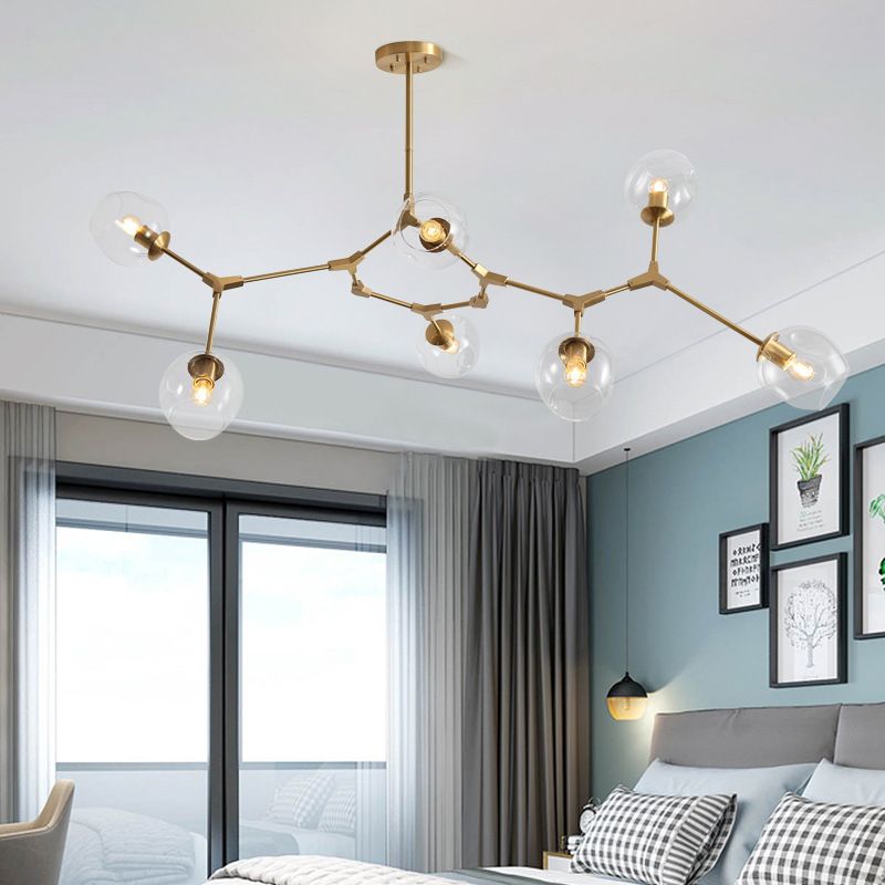 Clear Glass Suspension Lamp Fixture Modern Minimalist Island Light in Brass